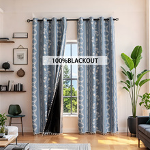 全遮光窗帘高档环保涂层美式新款小清新窗帘碎花打孔亚马逊代贴标