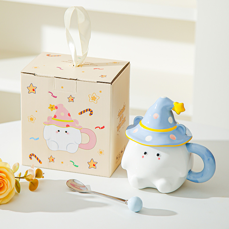 Dibujado a mano encantador cartón de dibujos animados tazas de cerámica creativas estudiantes con tazas de agua cubiertas para regalos de cumpleaños de chicas tazas de regalo