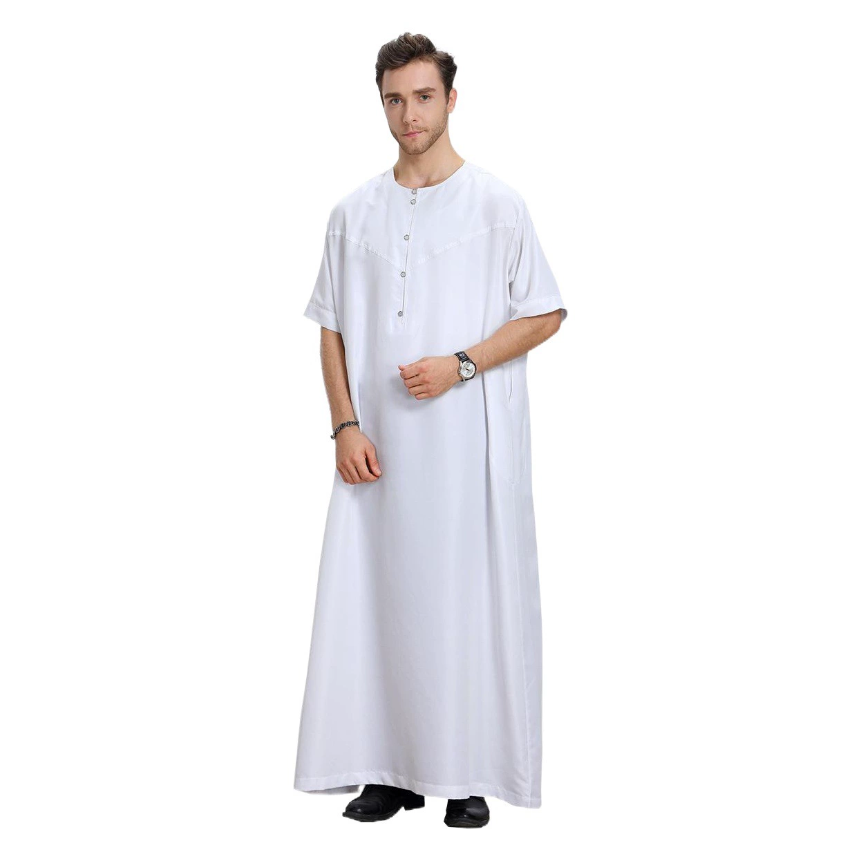 Фабрика в наличии Ближний Восток с коротким рукавом сплошной цвет мужской халат, TH809