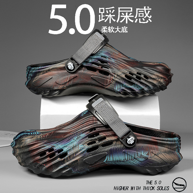 Gran tamaño transfronterizo para hombres verano nuevo calzado deportivo agujero corrugado impresión al aire libre antideslizante zapatillas de playa