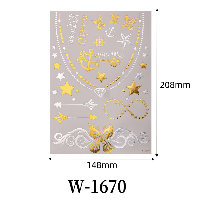 Pegatinas de tatuaje de estampado transfronterizo impermeable Europa y América plata estampado metal estampado tatuaje flash pegatinas de tatuaje desechables temporales personalizadas