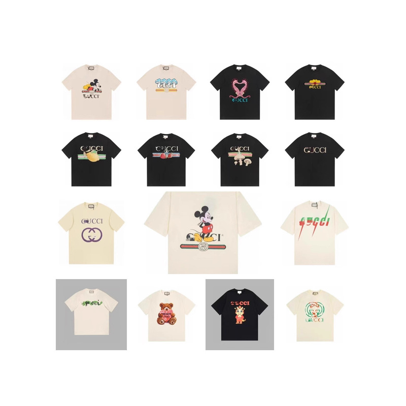 High Quality Summer New Co-Branded Printed Loose Short-Sleeved T-Shirt Men's Trendy Brand Pure Cotton Round Neck Couple Style