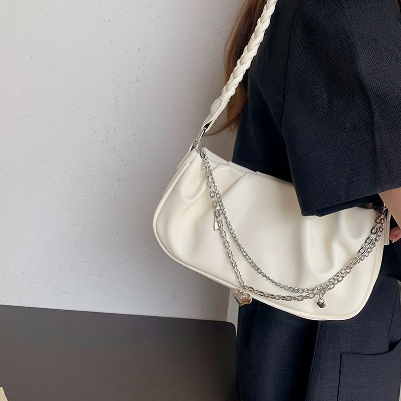 Fresh Cloud torba za preko ramena, mala, s plisiranim dizajnom, ženska, preko tijela, teksturirana, s lancem, pletena_voghion.com