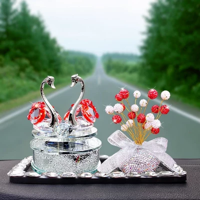 Swan Car Aromatherapy Cute Car: Car ornaments - solar-rotating-red-swan-red-diamond-gypsophila-large-diamond-square