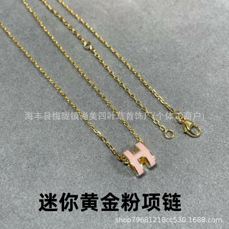 精工版V金H珐琅大号项链女mini锁骨链吊坠高级时尚百搭流行女耳钉|undefined