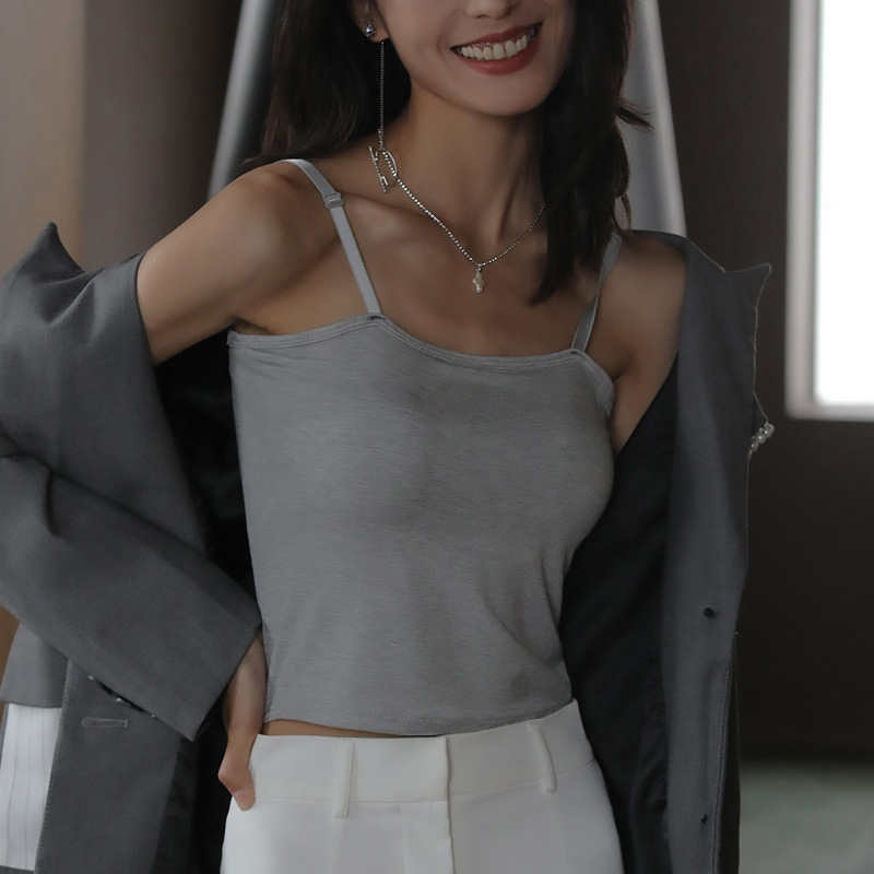 厳選カップ一体型インナーベースモーダル胸パッド付きキャミソール女性用夏アウターお腹カバー