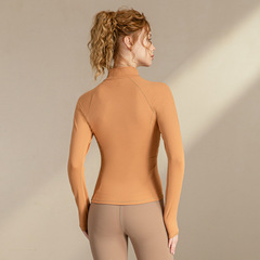 跨境時尚氣質彈力緊身顯瘦拉鏈立領健身服運動服瑜珈長袖外套