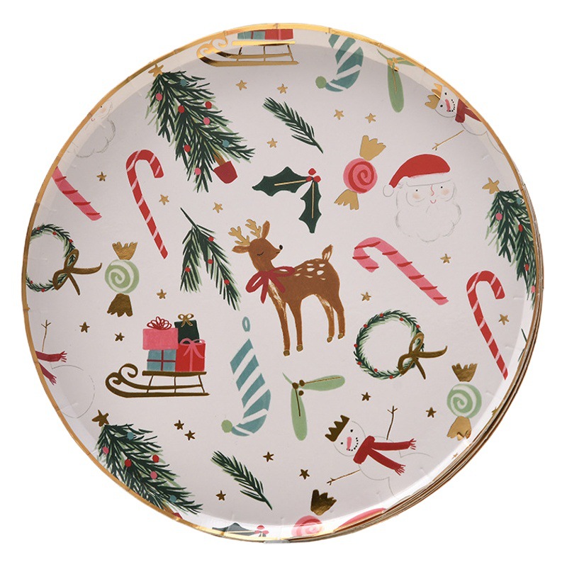 Transfronterizo nuevo plato de papel desechable taza de papel dorado decoración suministros traje de Navidad tema Fiesta vajilla
