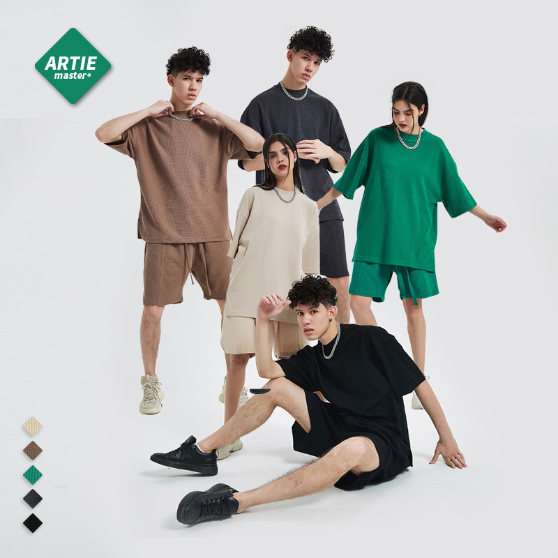 ARTIE ropa de Hombre | 2024 Nuevo 260g traje de waffle transpirable suelta casual pantalones cortos de manga corta traje de hombre