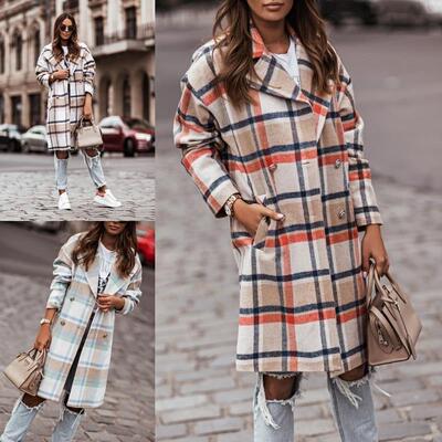 2021 Autumn and winter new pattern Cross border Women's wear Amazon ebay Independent Fur Mid length version lattice coat overcoat