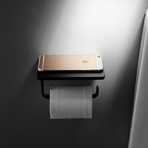 Black tissue paper holder, space-saving aluminum bathroom tissue holder, double tissue holder for bathroom, toilet paper holder, wall-mounted hand tissue roll holder