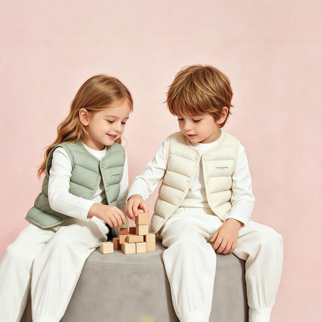 Children's down cotton vest, warm vest for girls and boys, thickened vest for autumn and winter, baby cotton vest can be worn inside or out.