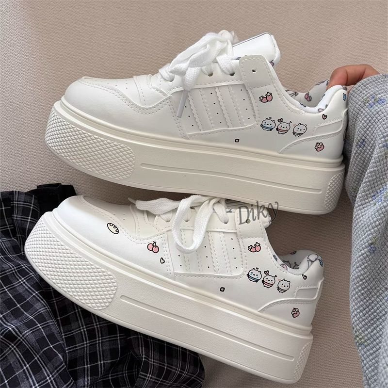 Cute Cartoon Platform Thick-Soled Height-Increasing White Sneakers for Women, 2026 Spring New Ins Trendy Original Young Girl Sneakers Cute Cartoon Platform Thick-Soled Height-Increasing White Sneakers for Women, 2026 Spring New Ins Trendy Original Young Girl Sneakers