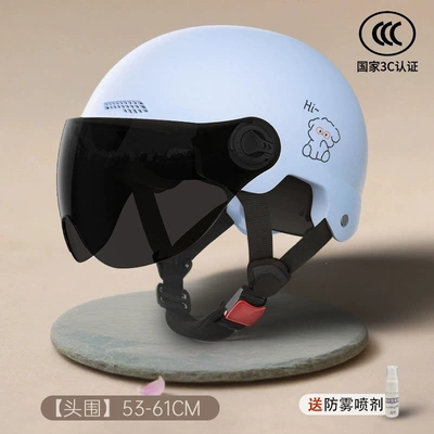 vehicle certified helmet for women, suitable Motosiklet kaskı (dəbilqə) - blue-blue-dog-safety-and-anti-fall-3c-certified-brown-short-lens