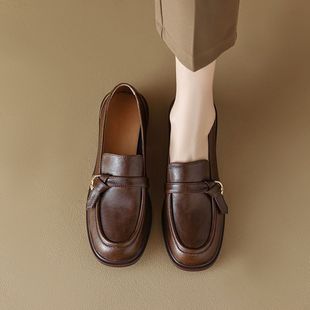 British Style Soft-Soled Small Leather Shoes 2023 New Soft Leather Slip-On Loafers Versatile Round-Toe Flats Women's Beanie Shoes
