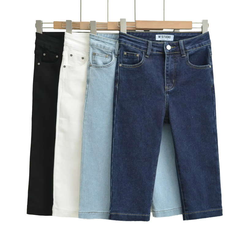 American-style Kendall Capri denim cropped pants for women, 2026 summer new style, high-waisted stretchy straight-leg capri pants American-style Kendall Capri denim cropped pants for women, 2026 summer new style, high-waisted stretchy straight-leg capri pants