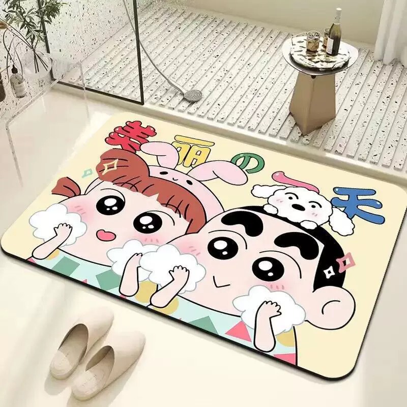 卡通可爱蜡笔小新硅藻泥地垫浴室防滑吸水脚垫入户耐脏易打理垫|undefined