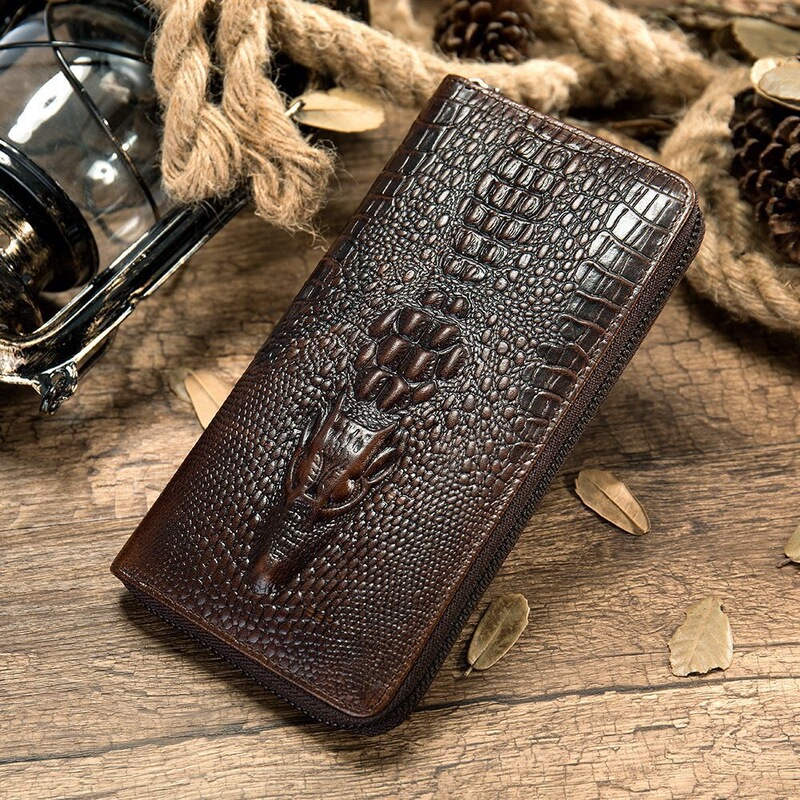 Amazon Crocodile Pattern Men's Clutch Bag Cowhide Leather Wallet Long Anti-Theft Rfid Multi-Card Slot Retro Wallet
