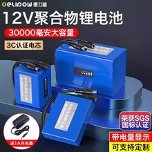12v聚合物鋰電池帶電量顯示30000mah大容量LED燈箱戶外音箱電池