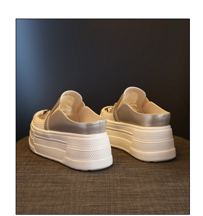 Giày sneaker nữ đế dày tăng chiều cao, kiểu lười một chân, mũi trùm, phối sequin, mùa hè 2026 — màu vàng, bạc chi tiết 20