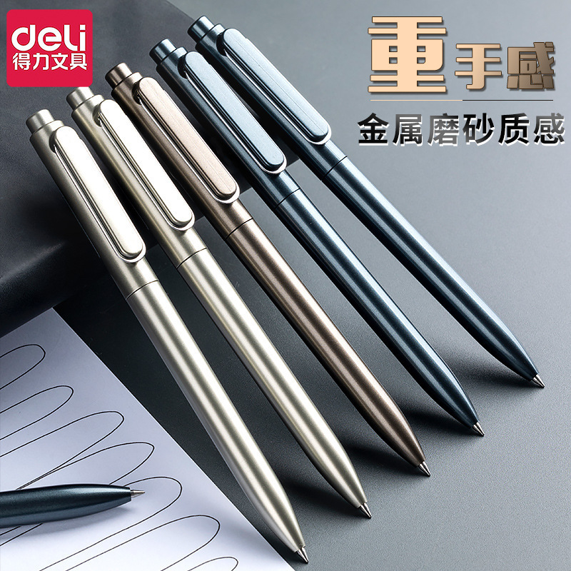 Deli A12 press gel pen high color value heavy feel black brush pen metal bullet gel pen wholesale