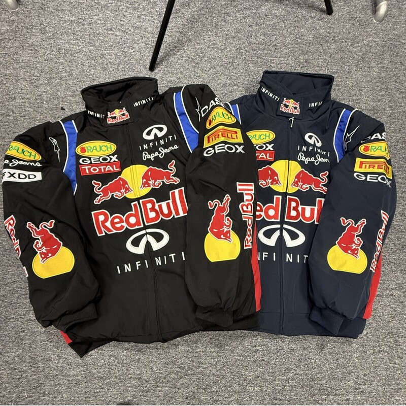 Cross-Border F1 Red Bull Embroidered Retro Jacket Off-Road Motorcycle Suit Men's Racing Suit American Blue Cow Clothing Cotton
