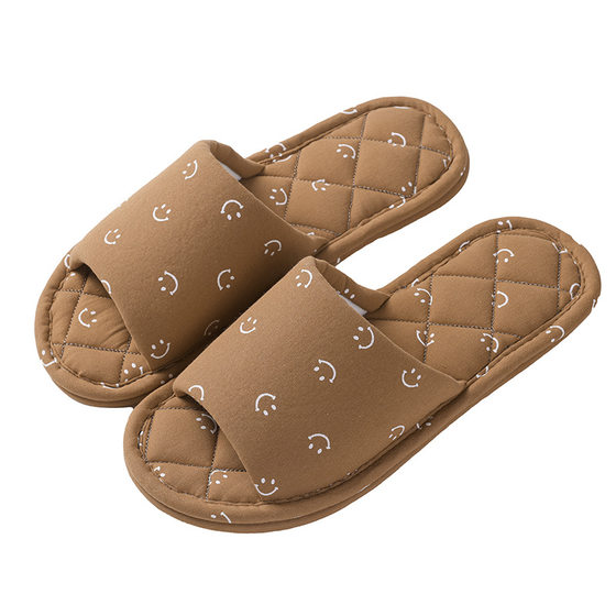 Japanese Style Simple Fabric-soled Slippers Indoor Home Floor Mute Soft Bottom Couple Four-season Household Cotton Slippers for Men and Women