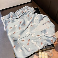 甜美可爱卡通真丝睡衣女短袖短裤桑蚕丝家居服套装夏季薄款