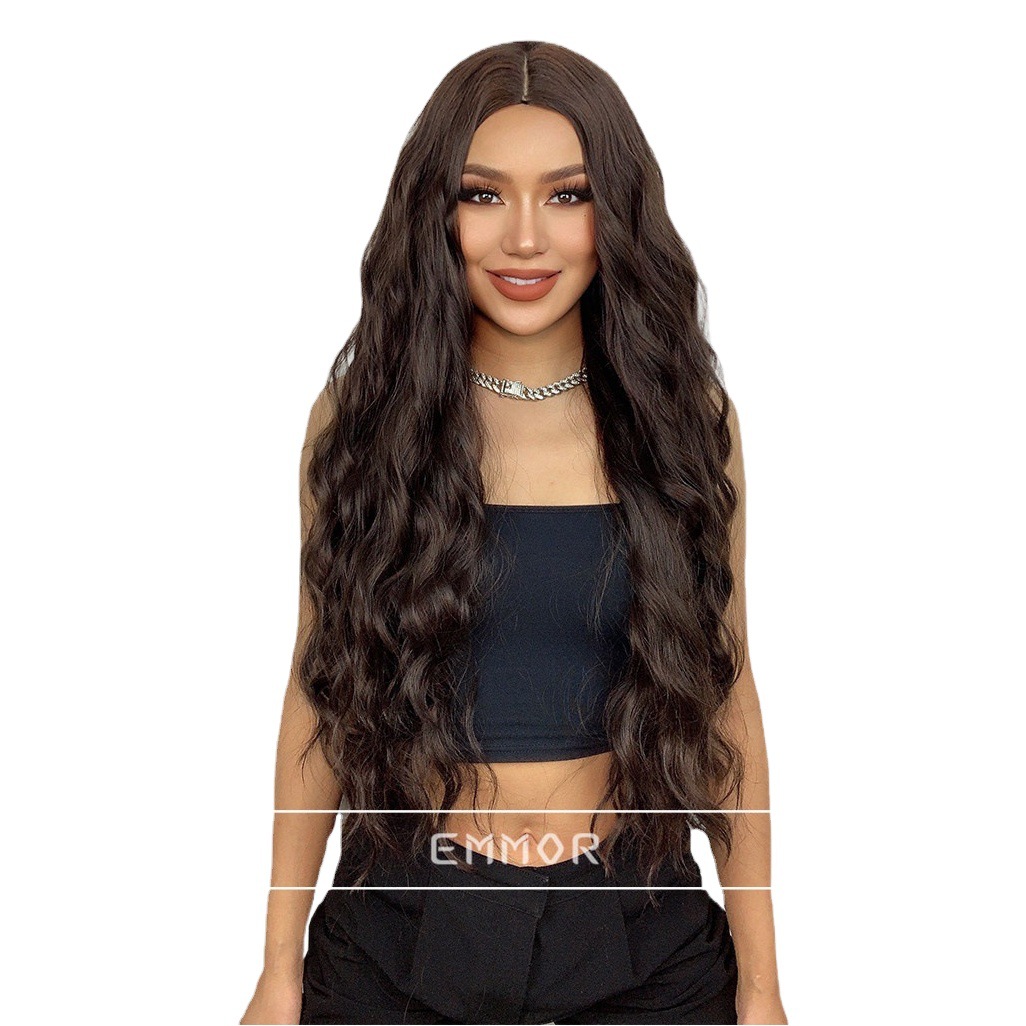 Peluca de onda grande transfronteriza de estilo europeo y americano, cabello largo y rizado, cubierta integral, wigs de moda esponjosa natural