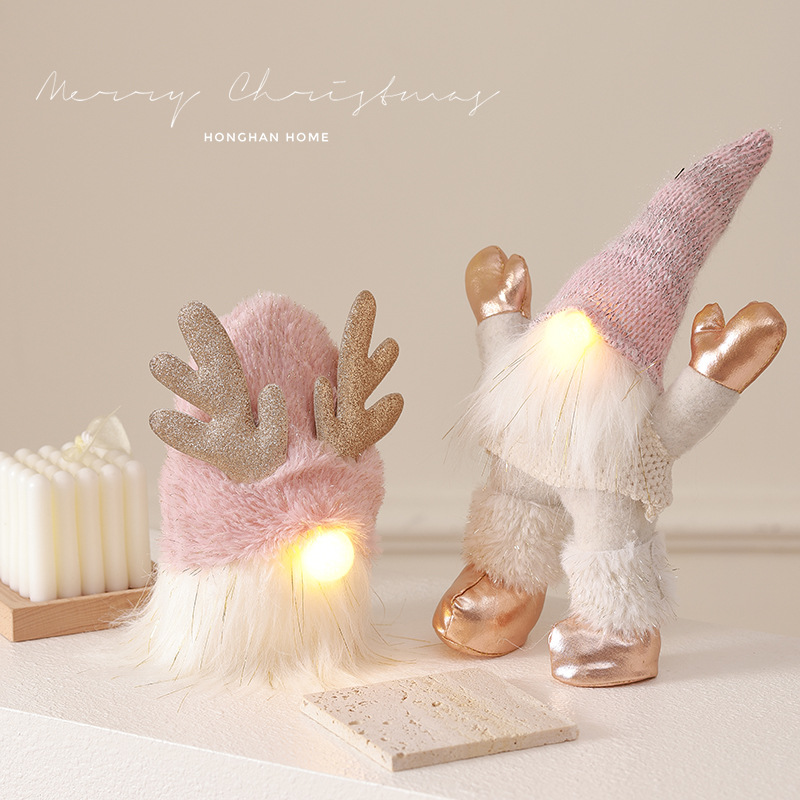 Decoraciones transfronterizas de Navidad decoraciones de escritorio con luces rosa encantadoras muñecas de Navidad sin cara decoración de ventanas de viejos