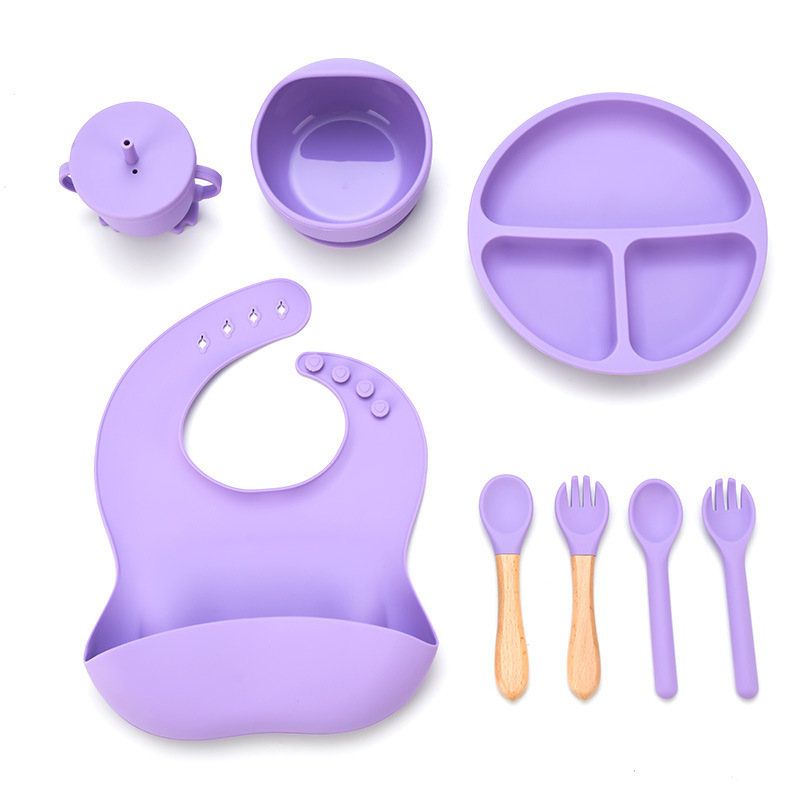 新しいベビーシリコン食器セット、8点セット、食品グレードの幼児用シリコン食器|undefined