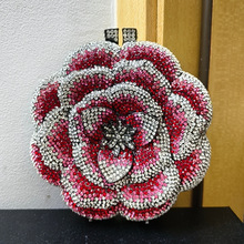 Flower handbag外贸手工镶钻晚宴包欧美婚宴立体花朵闪钻手拿女包
