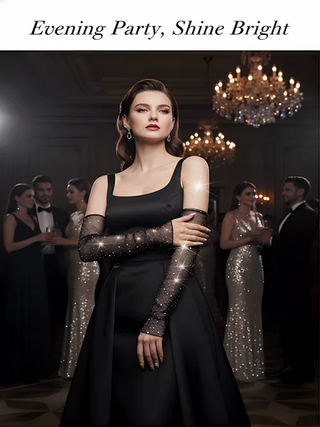 New European and American cross-border fashion lace rhinestone arm sleeves, elegant and ladylike, lightweight and shiny, suitable for balls, extending past the elbow