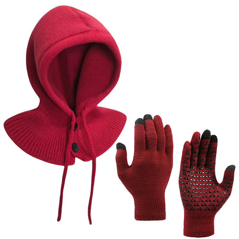 2 Piece Set New Winter Hat Touch Screen Gloves Autumn And Winter Pullover Shawl Thick Warm Neck Scarf Knitted Headband_voghion.com