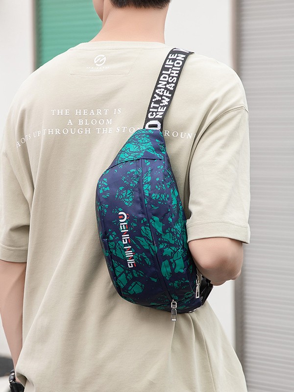 Bolso cruzado con letras de grafiti a la moda, bolso cruzado de nailon versátil y ligero para teléfono móvil, bolso de cintura portátil para exteriores, bolso de pecho para hombre