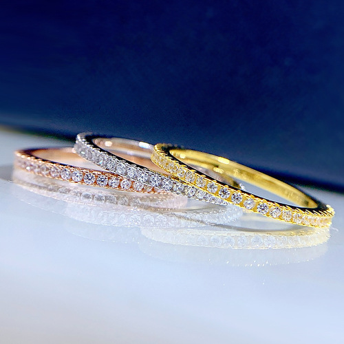 Mujing new fashion s925 silver ring exquisite jewelry simple ultra-thin full diamond ring for women