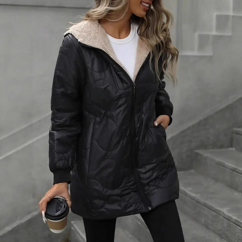 New European and American Mid-Length Hooded Cotton Outwear for Women, Lamb Velvet Warm Cotton Outwear, Fleece-Lined Jacket Top, Amazon Women's Clothing New European and American Mid-Length Hooded Cotton Outwear for Women, Lamb Velvet Warm Cotton Outwear, Fleece-Lined Jacket Top, Amazon Women's Clothing