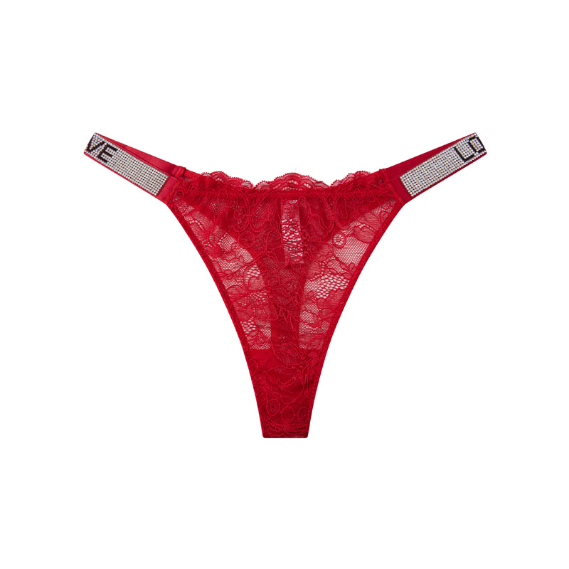Europa y los Estados Unidos wish diamante letras sexy encaje thongs mujeres super delgada perspectiva caliente thongs damas