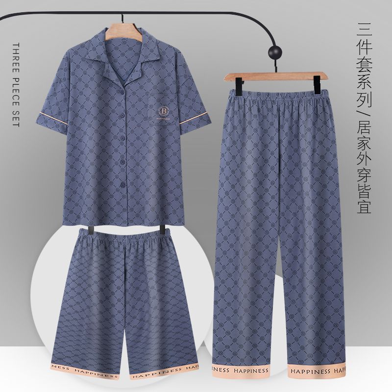 100% pijamas pantalones de algodón de manga corta de verano para hombres adolescentes traje de tres piezas de verano delgado para hombres