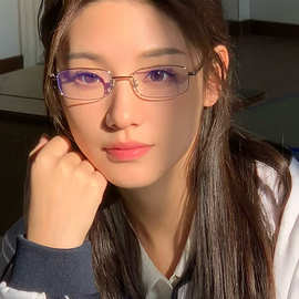 银色小框近视眼镜框女气质斯文败类小众长方形眼睛架可配度数镜片