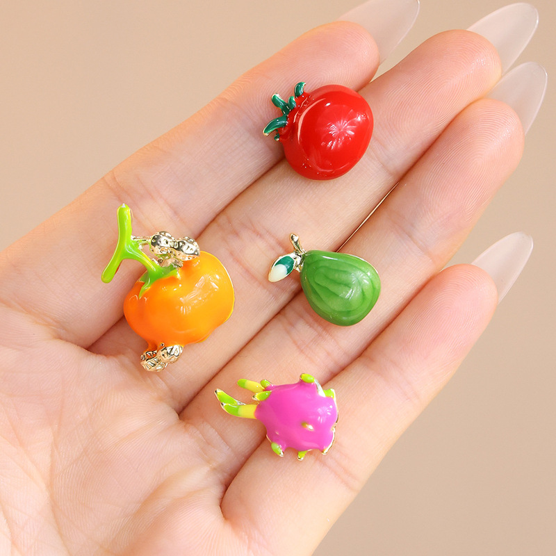 New Year Cute Tomato Fruit Brooch Niche Persimmon Design Sense Pitaya Pin Collar Needle Anti-running Buckle Cardigan