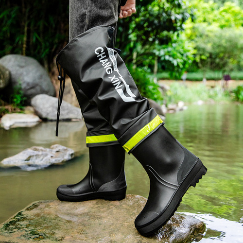 High-tube rain boots, above the knee, long water shoes, half-waist water pants, fishing boots, reservoir waterproof pants, rain boots, non-slip