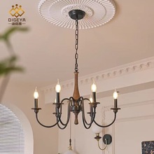 迪格雅 美式复古实木客厅吊灯创意个性卧室餐厅民宿蜡烛LED灯具