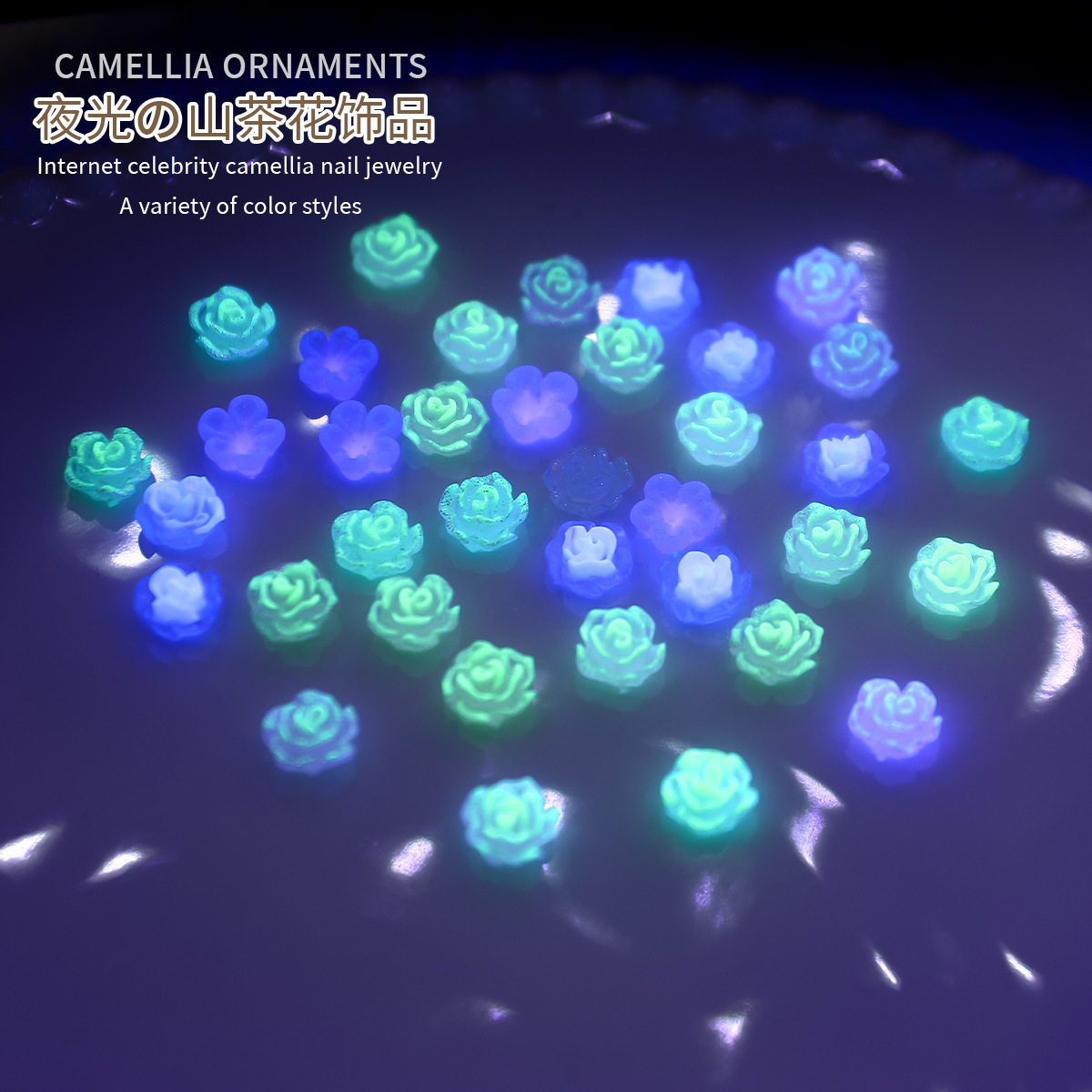 Joyas de manicura DIY 10 piezas de luz nocturna mezcla tridimensional camellia flor decoración conjunto de accesorios de manicura falsas
