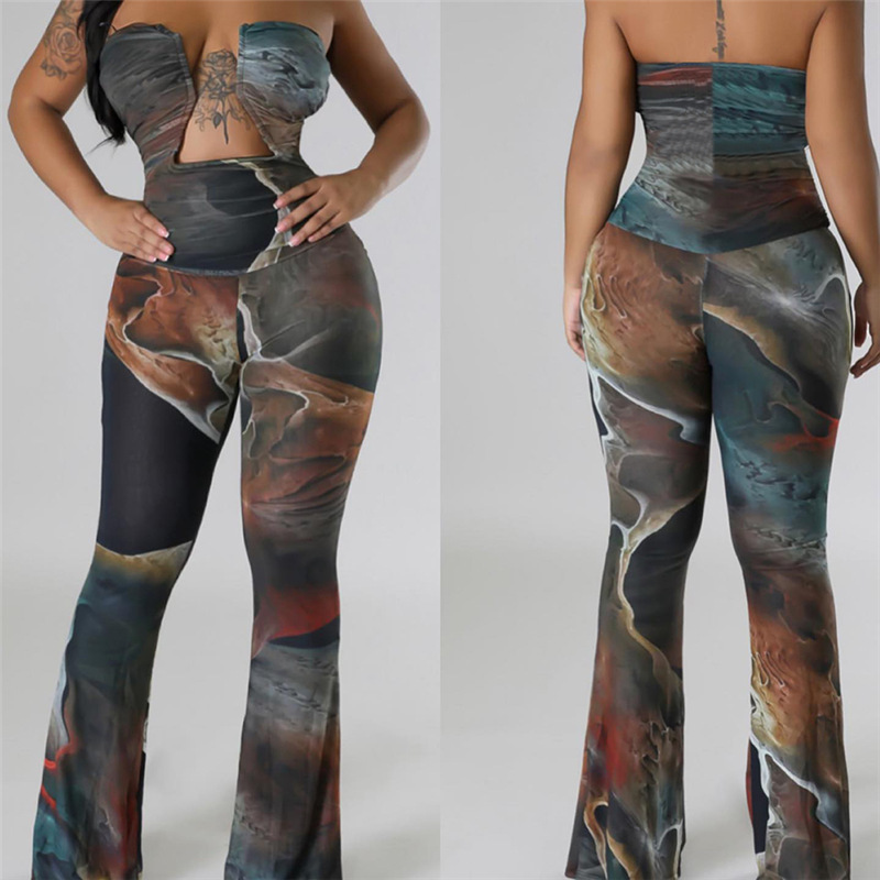 Women Clothing Autumn Winter Sexy Tube Top Backless Abstract Printing High Waist Long Jumpsuit 7 Women Clothing Autumn Winter Sexy Tube Top Backless Abstract Printing High Waist Long Jumpsuit