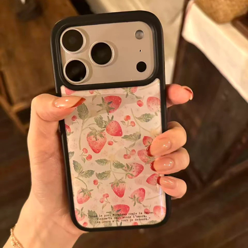 Ins Small Fresh Full Screen Strawberry Cherry Suitable for Ip16/17Promax Mobile Phone Case Apple 15 Glue Gel Shell