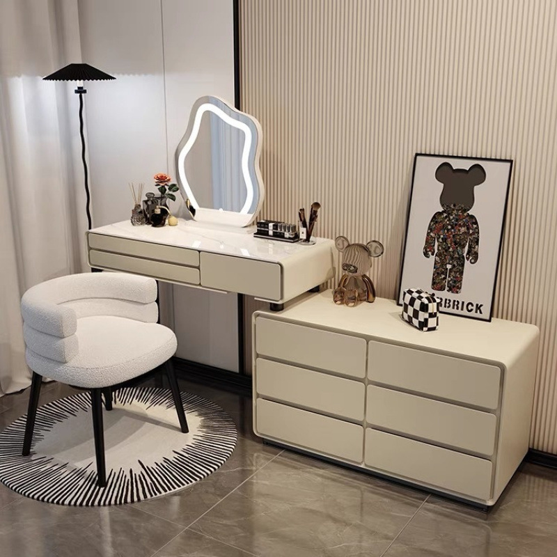 2025 nuevo estilo de lujo ligero de madera maciza cómoda dormitorio moderno simple esquina maquillaje armario de almacenamiento escritorio en uno