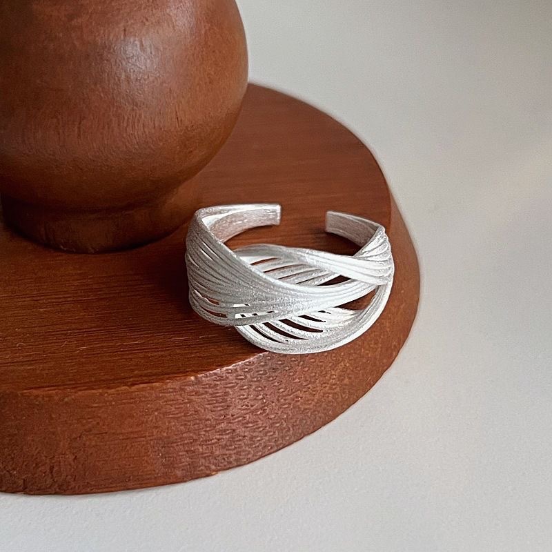 Frosted Mist Surface Irregular Line Ring Women's Simple Fashion Elegant Imitation Silver Opening Ring Food Finger Ring Trendy Jewelry