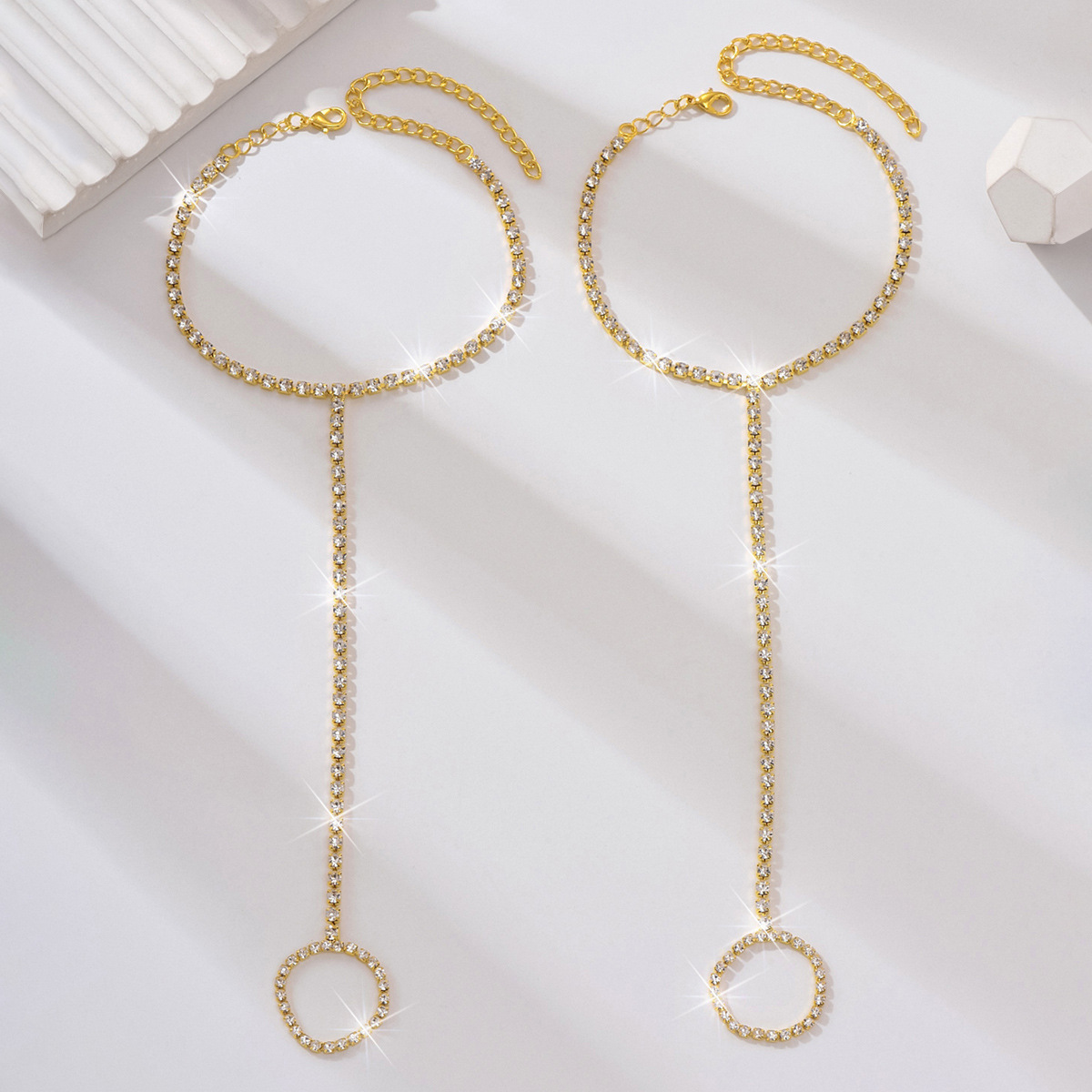 Fábrica directa de comercio exterior nueva joyería de tobillas de diamante de dedo de agua Europa y América simple brillante playa joyería de tobillas de diamante pie