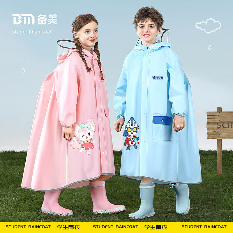 Beimei New Kidsren's Raincoat Wholesale Primary School Kidsren's Schoolbag Raincoat Eva Thickeneded Poncho 6-12 Years Old
